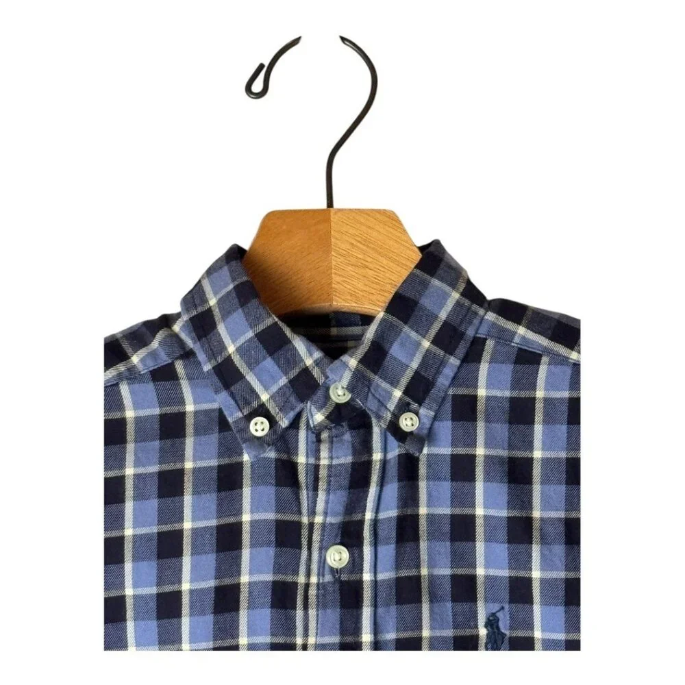 Ralph Lauren Shirt‎ Boys 5 Blue Checked Cotton Button Down Preppy Academia